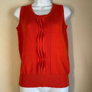 Joseph A Orange Pintucked Shell Sweater Scoop Neck Sleeveless Rayon Nylon Blend